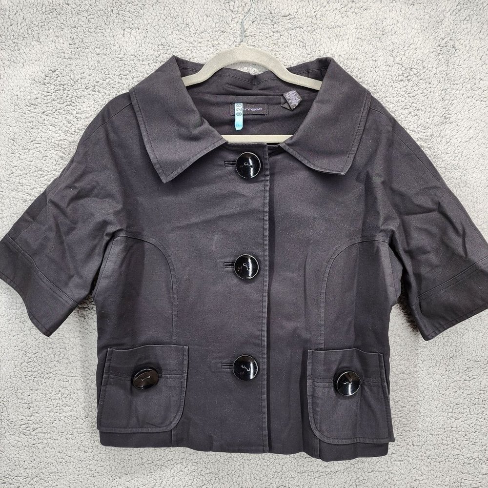 Context Women's Size 16 Black Short‎ Sleeve Big Buttons Collared Blazer Jacket